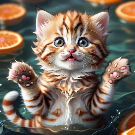 fyuyK4 kitten, swimming, orange fur, <lora:fluffyCuteKittens_512_v4_LoRA_Complete_B_4380:0.8>, high quality, masterpiece