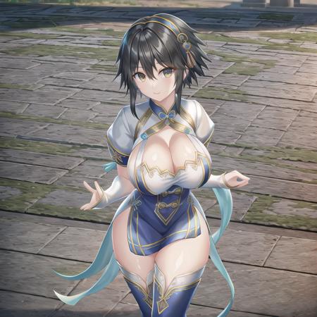 Xianghua, black hair, hair ornament, 
(perfect shiny skin:0.6),  1girl, (beautiful eyes:1.2), 
short hair, 
looking at viewer,
(ginormous breasts:1.2), slender waist,
town, field,
slim and smooth lines, extremely detailed CG unity 8k wallpaper, absurdres, incredibly absurdres, ultra detail, high resolution, ultra detailed, best quality, amazing, top quality,
cinematic lighting, (original: 1.2), (realistic: 1.2), 8k uhd, dslr, soft lighting, high quality, film grain, Fujifilm XT3
 <lora:char1_5Xianghua:0.5>