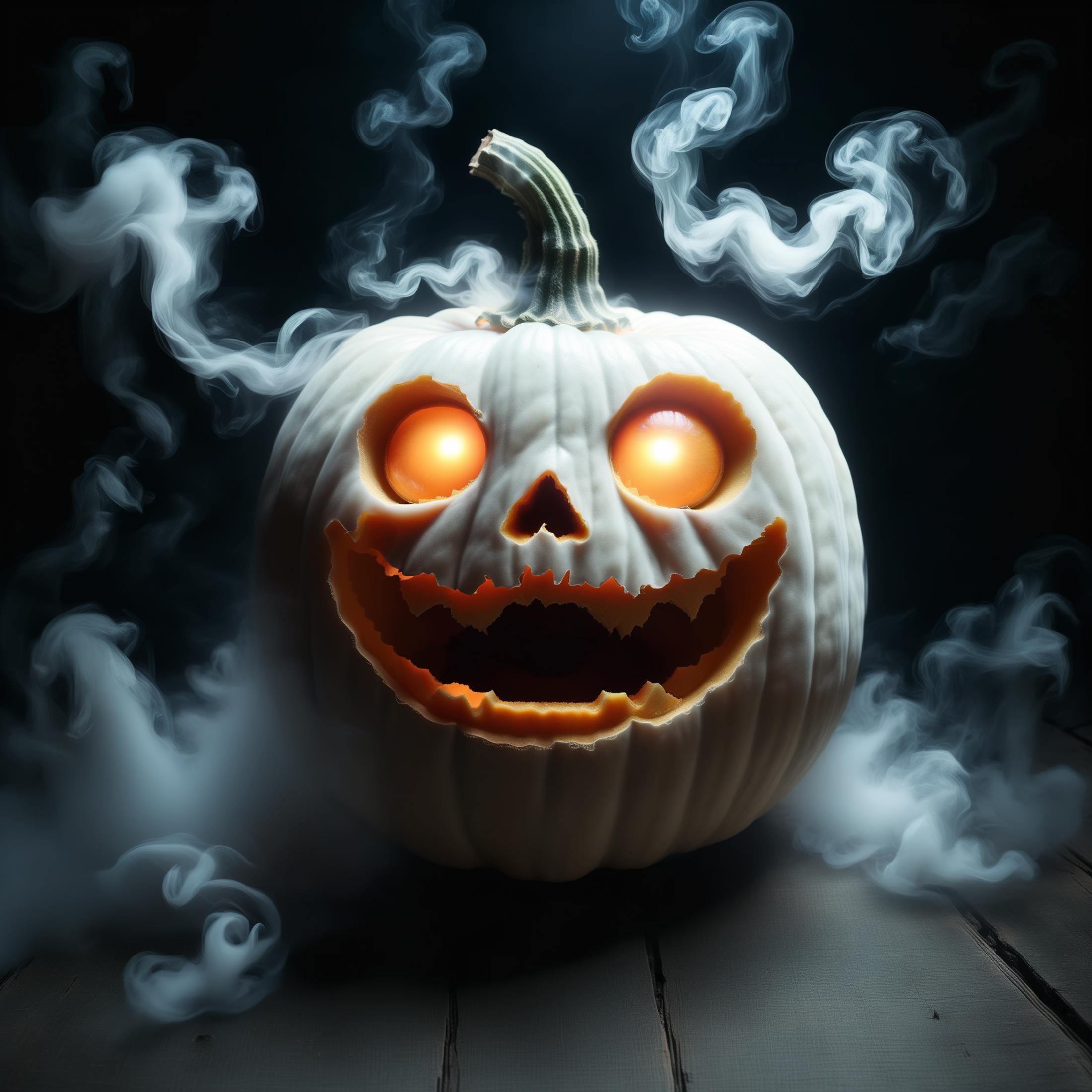 A Scary Pumpkin Display with Smoke Effects