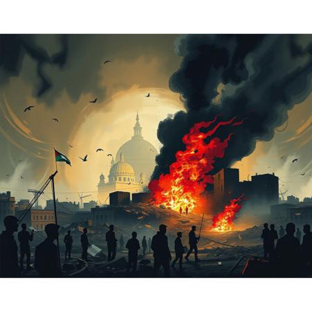 Create an image that sensibilize about the destruction of gaza and the cruelty of war, in the bacround something that can be associated with the liberation of palestine