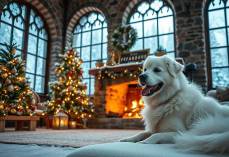 score_9, score_8_up,score_7_up, score_6_up, score_5_up, score_4_up,
best quality, masterpiece, highres, soft lighting,atmospheric lighting, 8K,
large, stone castle,inside,living room with fireplace,stone fireplace
,(window),,((((large closed window)))),(morning light coming in),
Outside the window Snow is falling,it's snowing, (a lot of snow),(forest), 
super cute, close up, dynamic angle
,(((A white fluffy dog by a christmas tree, nearby lies sign saying "profandub")))
,(((A white fluffy dog by a christmas tree, nearby lies sign saying "profandub")))
,(((A white fluffy dog by a christmas tree, nearby lies sign saying "profandub")))
,(((A white fluffy dog by a christmas tree, nearby lies sign saying "profandub")))
,(((A white fluffy dog by a christmas tree, nearby lies sign saying "profandub")))