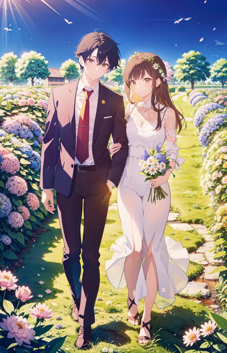 masterpiece, best quality,
1 handsome man and 1girl, black hair, blue flower, bouquet, brown eyes, brown hair, bush, couple, daisy, dandelion, dress, field, flower, flower field, garden, grass, hydrangea, lily of the valley, long hair, lotus, morning glory, night, orange flower, outdoors, pants, pink flower, pink rose, plant, purple flower, purple rose, rose, smile, tulip, yellow flower,