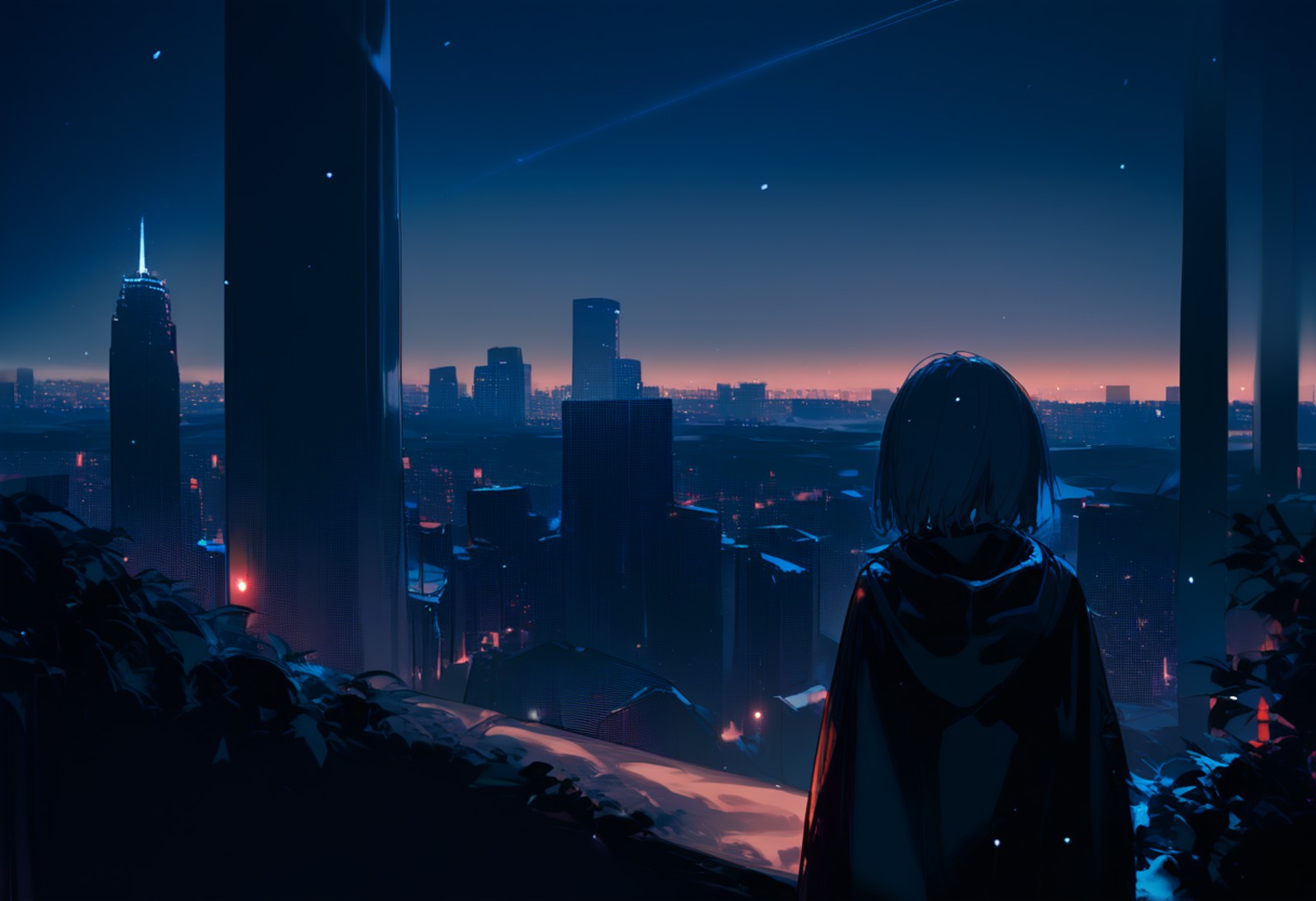 score_9, score_8_up, source_anime, 1girl, cowboy shot, rule of thirds, composition, cinematic, very wide shot, night, nigh...