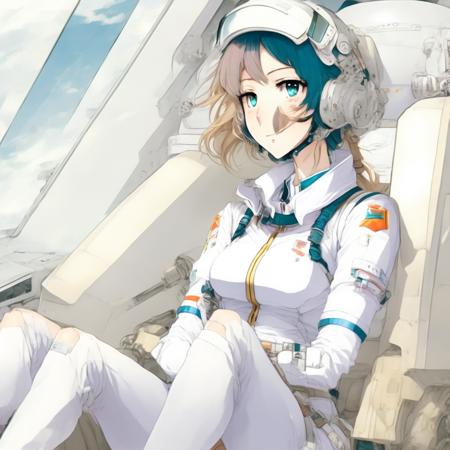 anime an attractive female pilot sitting inside a Gundam (MechaPilot style:1) <lora:djzMechaPilot:0.8)