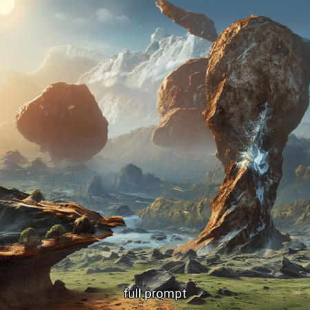 asteroid impact, huge sun, rocky landscape, painted_landscape