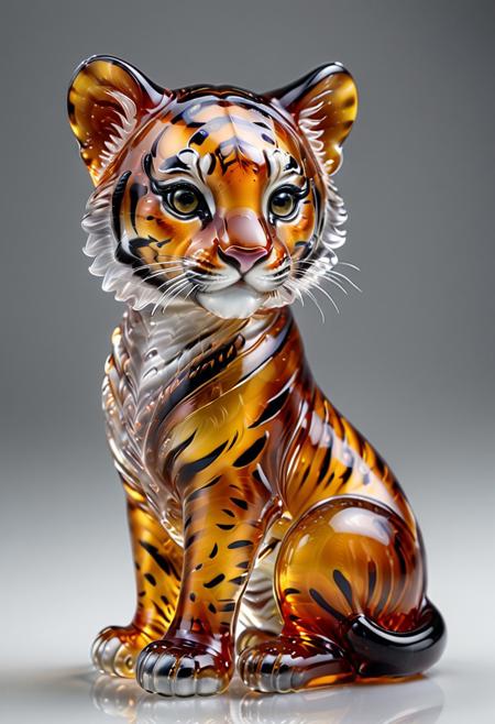 murano_glass_style
 baby tiger, tiny tiger cub, held in hands, realistic fur texture, vivid stripes, amber eyes, soft lighting, adorable animal, gentle moment, protective hands, lifelike animal art, tender interaction, cute wild animal, miniature tiger, hyperrealistic style