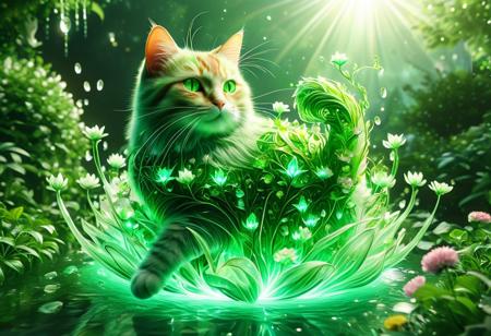 8k, score_9, score_8_up, score_7_up,
masterpiece,realistic,ultra detailed, vibrant colors,photo-realistic,
Cat,
greenery, blooming flowers, floating plants, magic, green magical energy, elemental magic, green color scheme, sunshine, magical atmosphere,