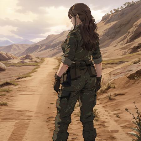 photorealistic, cinematic, <lora:Zeon Soldier:0.8>, zeon soldier, <lora:ethica:0.4>, ethica, pants, long hair