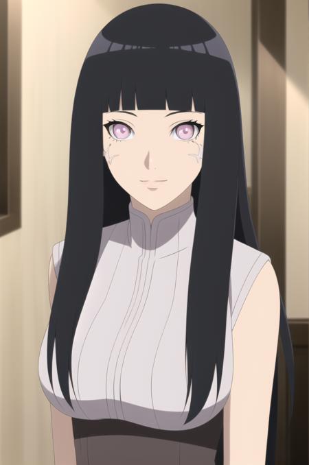 <lora:HyugaHinata-v1-06:0.6>, ChopioHyugaHinata, long hair, black hair, straught hair, shiny hair, blunt bangs, white eyes, no pupils, (looking at viewer:1.3), mature female, large breasts, outfit_1, white shirt, ribbed shirt, sleeveless, waistband, purple shorts, bandaged leg, thigh pouch, black thighhighs, knee boots, black footwear, toeless footwear, white eyes, white pupils, facial mark, veins,