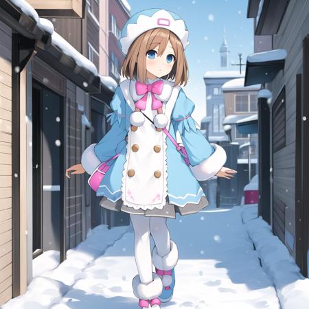 RomNeptunia RomBase RomBase, short hair, blue eyes, brown hair, blue headwear, white pantyhose, puffy sleeves, buttons, pink bowtie, blue coat, blue footwear, pom pom (clothes), fur-trimmed dress, fur-trimmed boots, fur-trimmed footwear, Bag, Shoulder Bag, Pink Bag RomWSO RomWSO, pink eyes, blue hair, (short hair with long locks), white gloves, flat chest, symbol-shaped pupils, white thighhighs, elbow gloves, (white leotard), white footwear, power symbol, RomGGO RomGGO, short hair, blue eyes, brown hair, skirt, ribbon, japanese clothes, japanese armor, sode, kote, samurai, shoulder armor, Hair Bow, black thighhighs katana, weapon, sword, sheath