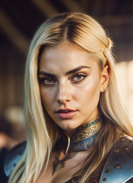 A stunning intricate full color portrait of (sks woman:1) as (viking warrior), (barbarian),  epic character composition, by ilya kuvshinov, alessio albi, nina masic, sharp focus, natural lighting, subsurface scattering, f2, 35mm, film grain, <lora:lora_gaga_v1_from_v1_160:1>