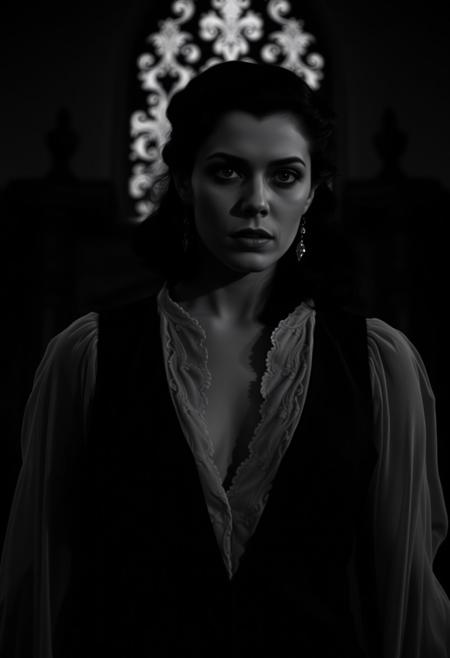 tanya maniktala as nsfw dracula. 1940s noir style. in a gothic mansion. shot by james whale
