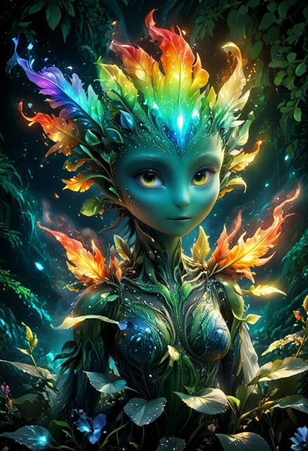 An ultra-realistic 8K depiction of an alien plant with rainbow flame-like petals that flicker in shades of blue and green. The plant is set in an otherworldly landscape, illuminated by the soft glow of distant stars.
Iridescent lighting enhances the vibrant colors, creating a mesmerizing spectrum effect.
The petals have a delicate, feather-like texture with intricate details visible in each flame.
Photorealistic detail, high dynamic range, focus on the ethereal glow.
midjourneyv6.1, midjourneyv6.1, Midjourney, Midjourney style, realism, cinematic quality, macro, Niji style