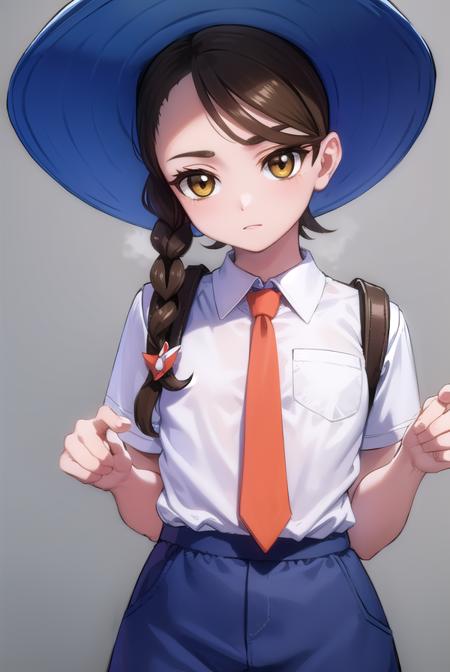 pokemonjuliana, <lyco:pokemonjuliana-lyco-nochekaiser:1>,
pokemonjuliana, braid, (brown eyes:1.5), brown hair, hair ornament, hairclip, side braid, single braid, swept bangs,
BREAK backpack, bag, black footwear, blue headwear, blue shirt, breast pocket, collared shirt, hat, kneehighs, naranja academy school uniform, necktie, orange necktie, orange shorts, pocket, school uniform, shirt, shoes, short sleeves, shorts, socks, striped, striped shorts, sun hat, white socks
BREAK looking at viewer, full body, (cowboy shot:1.5),
BREAK outdoors,,
BREAK <lyco:GoodHands-beta2:1>, (masterpiece:1.2), best quality, high resolution, unity 8k wallpaper, (illustration:0.8), (beautiful detailed eyes:1.6), extremely detailed face, perfect lighting, extremely detailed CG, (perfect hands, perfect anatomy),