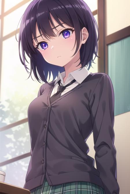 yozoramikazuki, <lora:yozora mikazuki s2-lora-nochekaiser:1>,
yozora mikazuki, short hair, black hair, (purple eyes:1.1), angry, frown,
BREAK shirt, school uniform, necktie, cardigan, black necktie, skirt, green skirt, pleated skirt,
BREAK indoors, classroom,
BREAK looking at viewer, (cowboy shot:1.5),
BREAK <lyco:GoodHands-beta2:1>, (masterpiece:1.2), best quality, high resolution, unity 8k wallpaper, (illustration:0.8), (beautiful detailed eyes:1.6), extremely detailed face, perfect lighting, extremely detailed CG, (perfect hands, perfect anatomy),