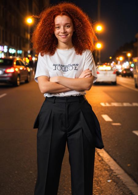 ernkl red hair long curly hair ponytail hair bun smile