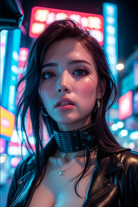 Cyberpunk,1girl,long hair,blurry,neon lights,looking at viewer,(cyberpunk:1.4),black hair,blurry background,depth of field,science fiction,jacket,outdoors,black eyes,
best quality,masterpiece,illustration,an extremely delicate and beautiful,CG,unity,8k wallpaper,(((realistic))),Amazing,finely detail,masterpiece,official art,extremely detailed CG unity 8k wallpaper,incredibly absurdres,huge filesize,ultra-detailed,highres,extremely detailed,beautiful detailed girl,<lora:Cyberpunk_20240131072835:0.8>,