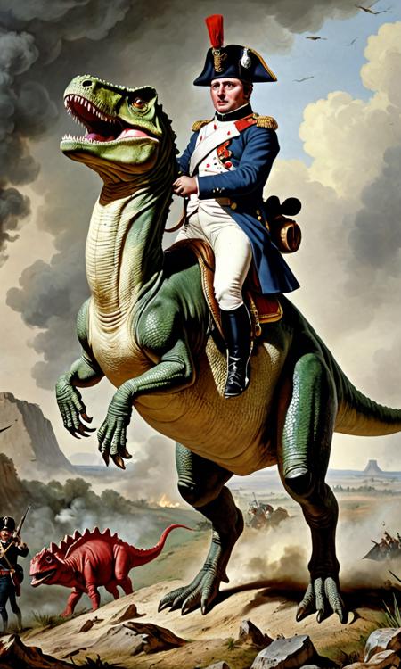 napoleon riding a dino into war