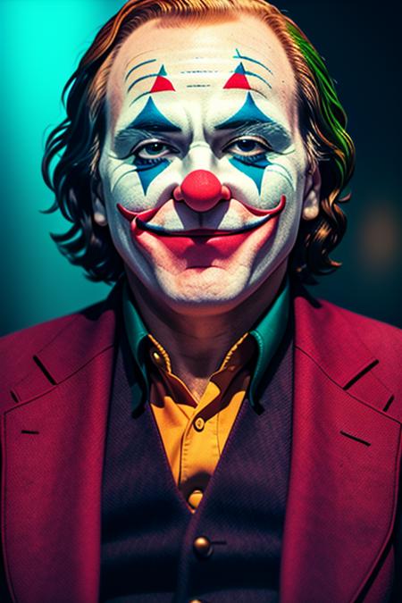 style of (jokermovie:1.0), portrait of a man masked as a clown, movie grab, dramatic scene, Joker the movie, Gotham, smiling, 8k ultra HD UNity wallpaper, widescreen, cinematic, hdr, dramatic lighting, blockbuster, one person