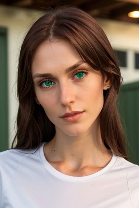 closeup face,
1 girl, white shirt, od, long hair, brown hair, green eyes, 25 years old, slim, fit,
milf,
detailed face