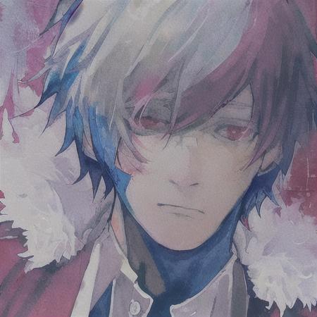 (kaneki ken), 1boy,flamboyant, in the style of sui ishida, tokyo ghoul, zoomed in on face, focused on face, blue highlights,looking at viewer,watercolor, aristocratic youth,  <lora:TKG_Sui Ishida:1> <lora:Kaneki Ken:1>