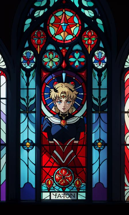 stgl2023, uhd, best quality, masterpiece, trending on arstation, flat colors, stained glass style, sailor moon, blonde hair