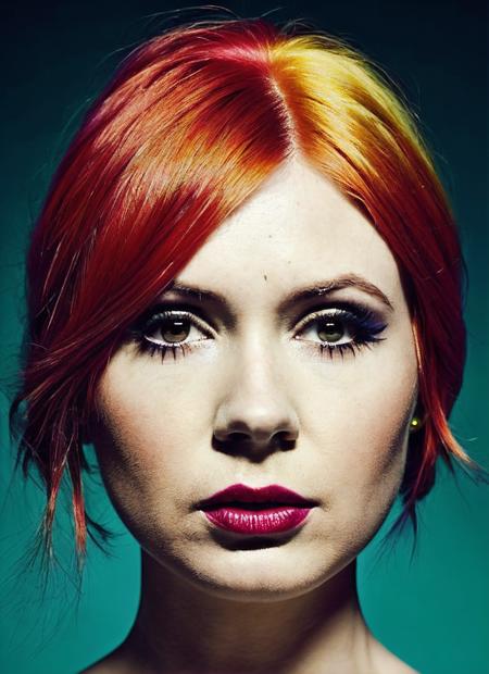 portrait of sks woman by Flora Borsi, style by Flora Borsi, bold, bright colours, rainbow Mohawk haircut, ((Flora Borsi)), <lora:locon_karengillan_v1_from_v1_64_32:1.25>