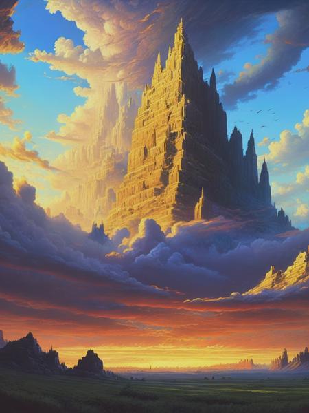 <lyco:NoahBradley:1.0> cataclysmic phantasmagoria of the ancient realm, cloudscape landscape cityscape dreamscape, noah bradley