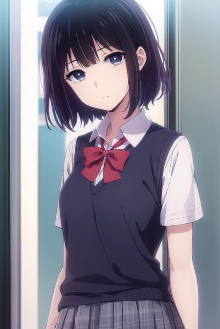 hanabiyasuraoka, <lora:hanabi yasuraoka s1-lora-nochekaiser:1>,
hanabi yasuraoka, short hair, black hair, (black eyes:1.5),
BREAK skirt, bow, school uniform, shoes, socks, bowtie, kneehighs, sweater vest,
BREAK indoors, classroom,
BREAK looking at viewer, (cowboy shot:1.5),
BREAK <lyco:GoodHands-beta2:1>, (masterpiece:1.2), best quality, high resolution, unity 8k wallpaper, (illustration:0.8), (beautiful detailed eyes:1.6), extremely detailed face, perfect lighting, extremely detailed CG, (perfect hands, perfect anatomy),