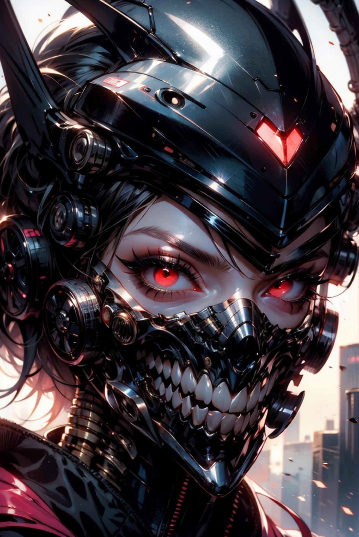 Futuristic Cyborg Woman with Glowing Eyes and Teeth - Cyberpunk Art