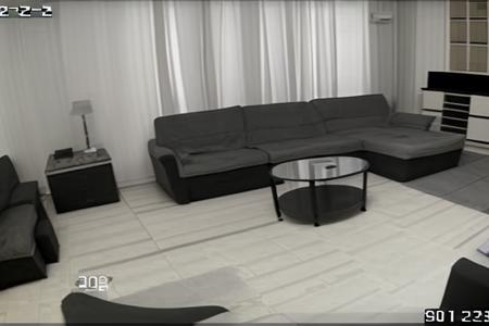 a living room night wision, couch, table, tv style_cctv