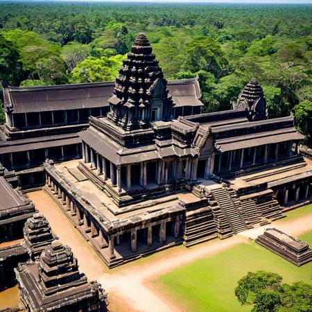 Very beautiful a Angkor Wat, Cambodge , temple site, sunny blue sky background and large dense forest. Very realistic photography.