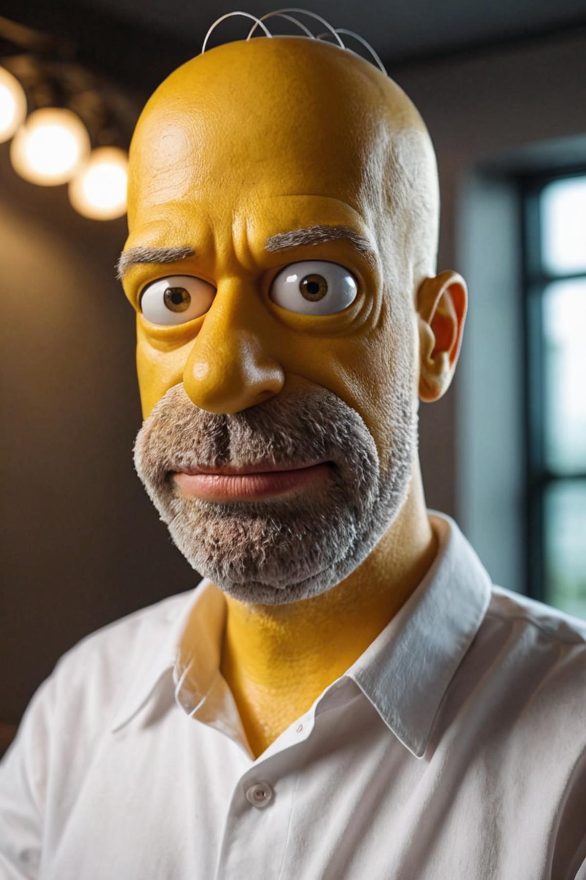 A man with a bald head and a yellow face.