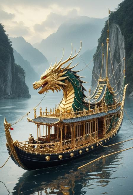 qu4ntum style, covered in (brass pipes) and (silver wires) and gold circuits, Studio Ghibli Dark Fairytale,
A traditional Chinese ink wash painting style depicting a dynamic Dragon Boat Festival scene. The background features a misty river landscape with mountains and gentle ripples on the water. Multiple dragon boats are racing across the river, each with ornate dragon heads and vibrant red and gold decorations. Rowers are synchronized, dressed in traditional Chinese festival garments with red and green tones. Splashes of water show movement and energy. Above the boats, elegant Chinese calligraphy in expressive black ink reads ‘端午節快樂’ (Happy Dragon Boat Festival), blending naturally into the brush stroke background. Floating auspicious clouds and soft drizzle add a poetic atmosphere. The composition balances energy and tradition, celebrating the cultural richness and festive spirit of the Duanwu Festival in a harmonious ink-and-wash style. ,(qu4ntum style),covered in (brass pipes) and (silver wires) and gold circuits, (HD, masterpiece, best quality, ultra detailed), pg-rated, made of wires, cables, outlined with wires and neon, neon outlines, wire sculpture, neon wire sculpture, neon, wires