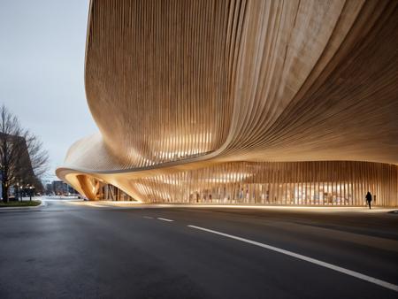 <lora:Arc_v5:0.55>, RAW photo, (curvy raw timber crafted museum in the city center by Kengo Kuma), close-up shot, curvilinear, Tokyo city center, ((retro futurism style)), white sky, cinematic lighting, (diffused light:1), large cantilevers, fog, architecture photography, hyper realistic, super detailed, 8k, Nikon Z6 Mirrorless Camera, film grain