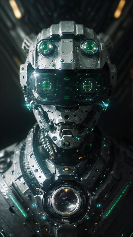 masterpiece, insane details, intricate details, ultra quality, unity 8k wallpaper, raw photo, a digital painting of a mecha, green and dark theme, biomechanical, complex robot, Extremely sharp lines, mechanical, cyberpunk, scifi aesthetic, science fiction, hyper realistic, hyperdetailed, (photorealistic:1.4), best quality, 8k, front view, frontal shot, centered, mshn, mshn robot <lora:ST_insanobot:0.9> <lora:mshn:0.6>