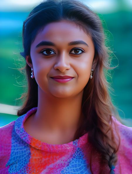 KeerthySuresh, art by Lilia Alvarado, photograph, (tiger print theme:0.7) , [Beautiful:Cute:3] (Woman:1.1) , ð¤¨, Snorkeling, wearing Tweed fluorescent blue Joggers, Greco-Roman hairstyle, Thunderstorm, split diopter, Magical Realism, film grain, Canon eos 5d mark 4, F/1.8,  <lora:KeerthySureshSD1.5:1>