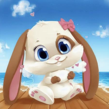 <lora:Schnuffel-2D:1>Furry, Anthro, cub, solo, small body, plump, thick, Blue eyes, fur, snuggelina, female, pink nose, cute, lop-eared, air kiss