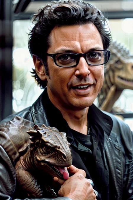 Jeff, glasses, holding a dinosaur pet, photography, trending on artstation, sharp focus, studio photo, intricate details, highly detailed, by greg rutkowski   <lora:Jeff:0.7>