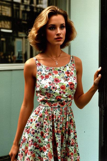 1girl, dress, looking at the viewer, 1990s (style), 1980s (style), retro style