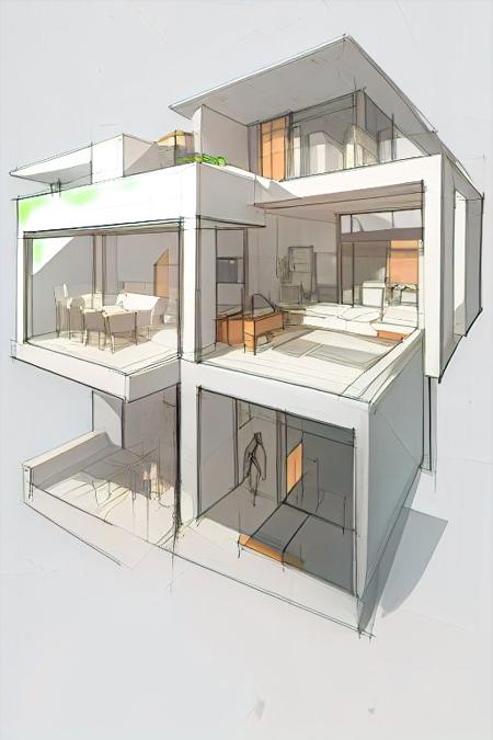 1 modern house, sketch,  <lora:architect1:1>