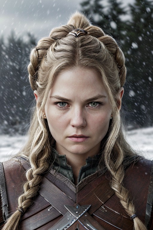 Mo44ison, viking outfit, serious look,red lips, snow in the background, winter season, photorealistic, realistic