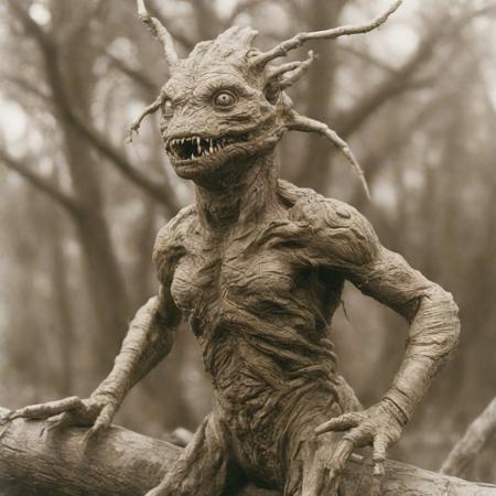 <lora:fx-monsters-xl-pgy-000020:0.5> fx-monsters tree creature, analog film