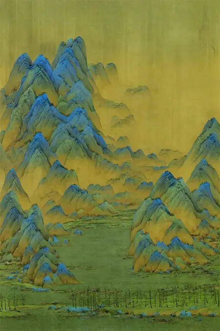 Chinese Qinglu Shanshui (Green-and-Blue Landscape) painting