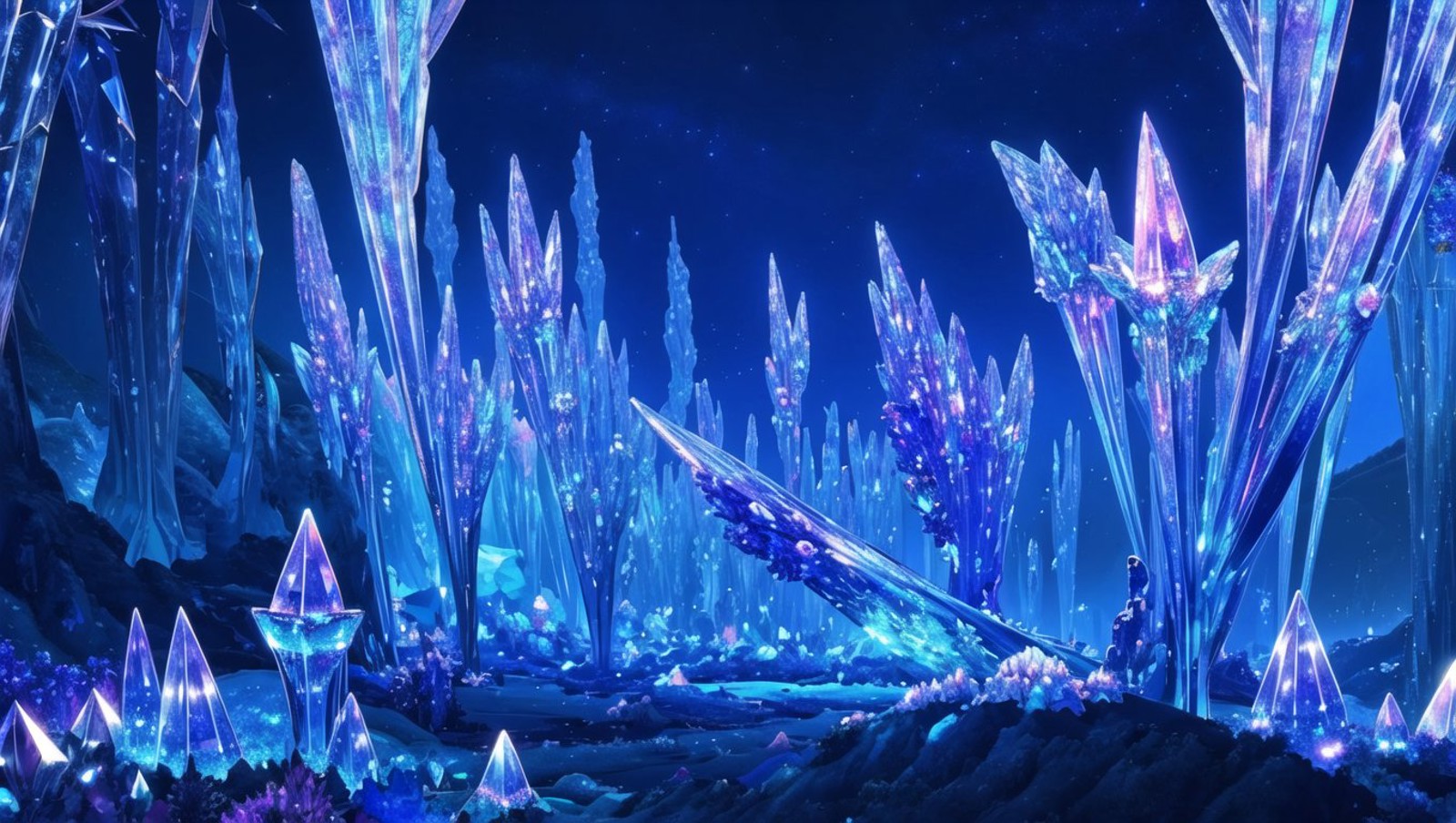 <lora:vn_bg:1> vn_bg, no humans, An otherworldly alien landscape with vibrant crystal formations, exotic flora that lights...