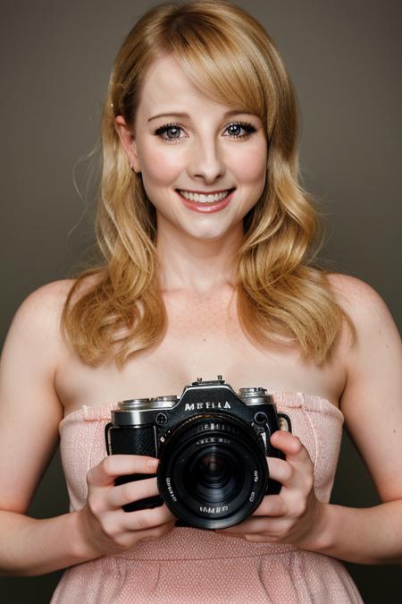 portrait of melissa rauch with a smile on her face, taken on a hasselblad medium format camera <lora:meldette:1>