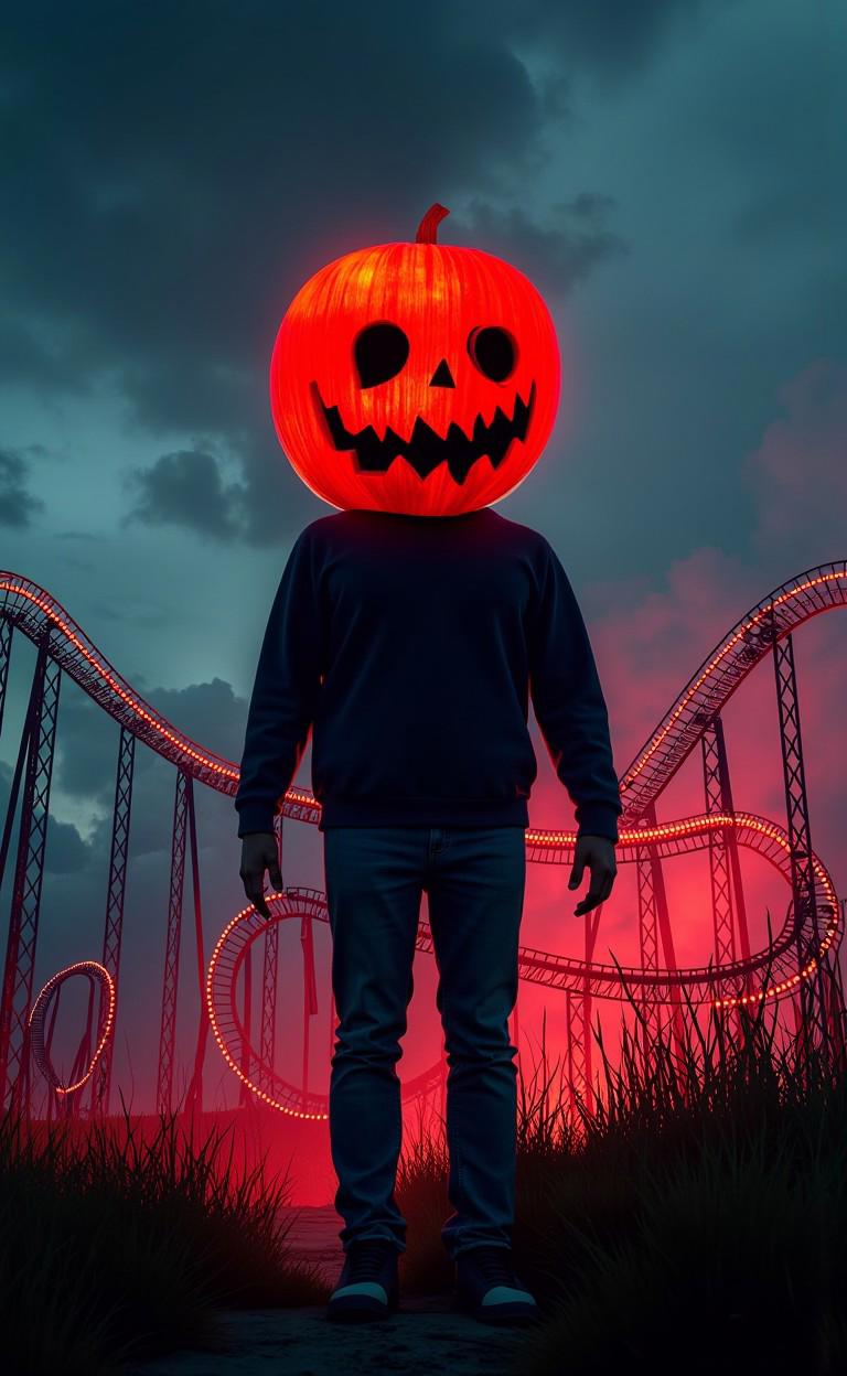 pampkihad man, 2d game art, horror theme Amusement park and thrilling roller coasters
<lora:halloween_s01_pumpkin_head_pampkihad:1>