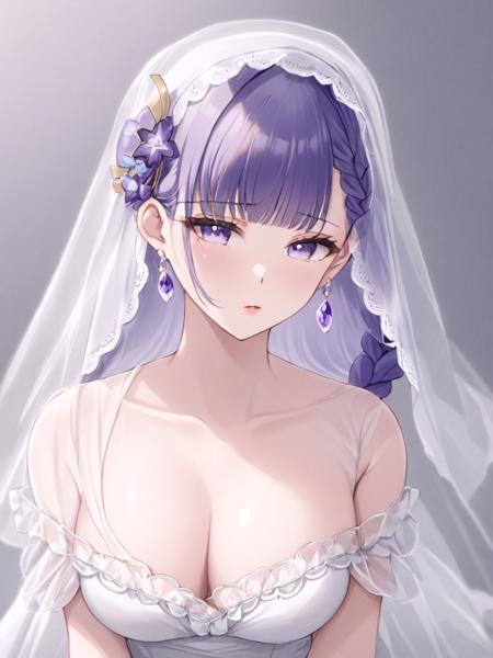 raiden_shogun,kimono,obi,solo,mole,hair_ornament,armor,ribbon,shoulder_armor,breasts,