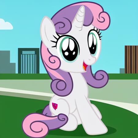 safe, solo, sweetie belle, unicorn, pony, filly, female, cute, city, vector, by badumsquish