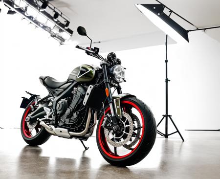 masterpiece, (best quality:1.3),realistic,
white motorcycle,plating,Olive Drab Chromate over Cadmium,glowing, 
sound stage,photography lighting,photography luminaire,photoflood lamp,Tyndall effect,Smooth floor,
full shot,